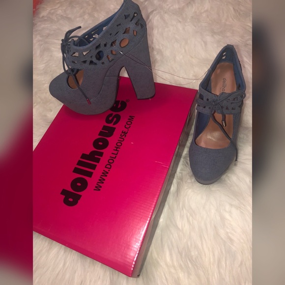 DOLLHOUSE Blue Denim CutOut Heels - Picture 2 of 6